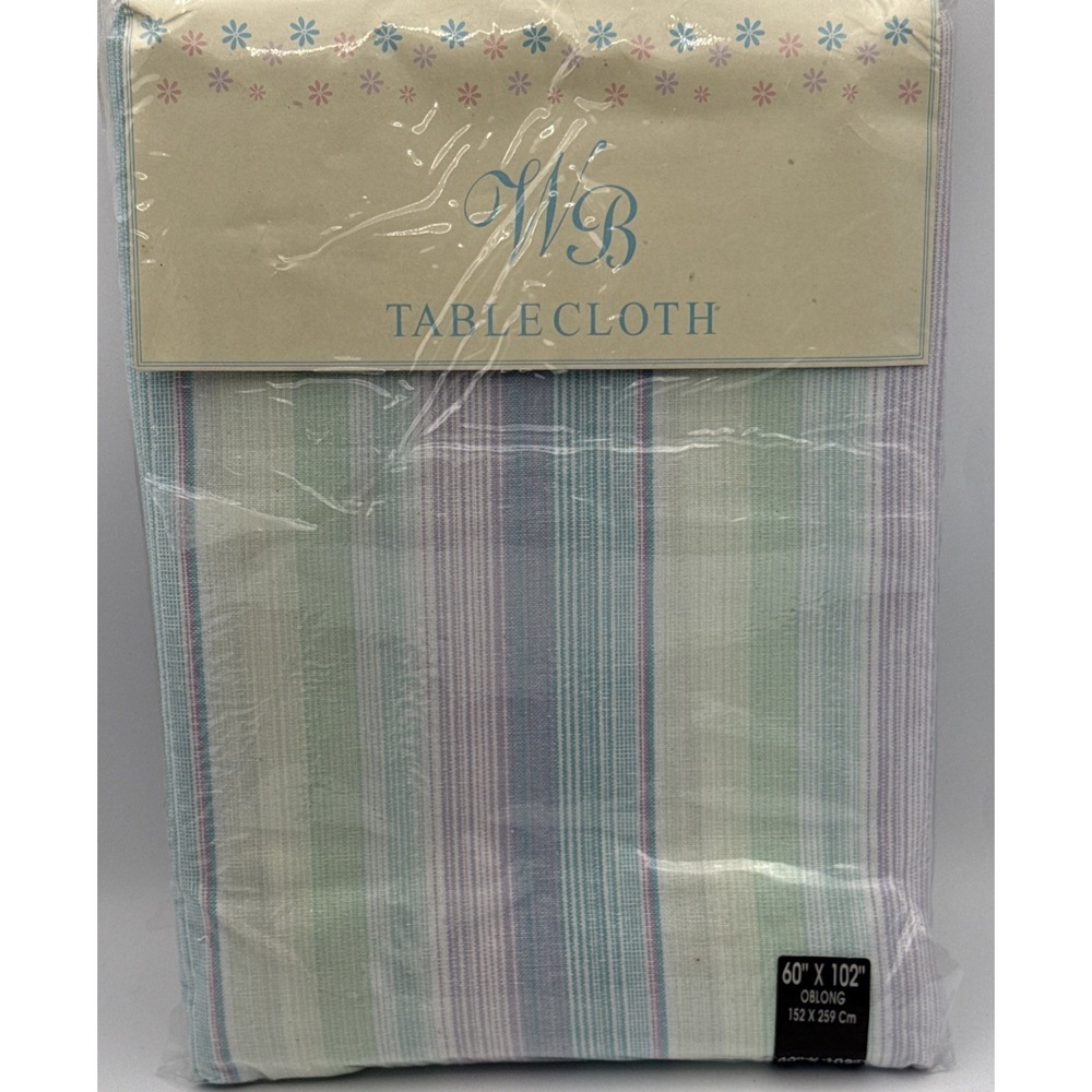 WB Oblong Tablecloth 60 X 102‎ Pastel Stripe Spring Summer Decor #3612